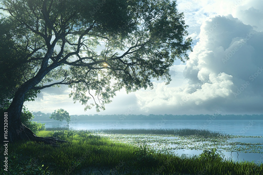 Nature landscape with vegetation and flora Nature landscape with vegetation and flora