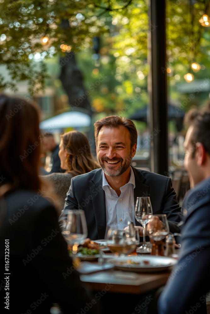 A man sitting at a table with a glass of wine in front of him A man sitting at a table with a glass of wine in front of him