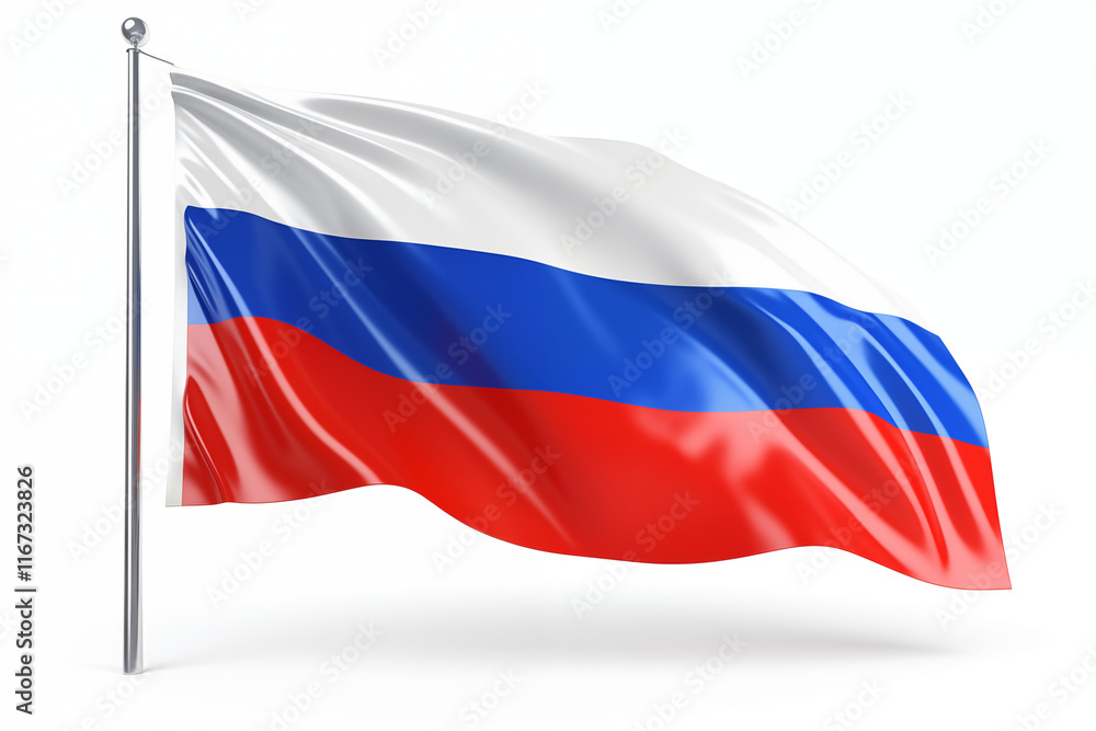 Obraz premium Russian National Flag on White Background – High-Quality Tricolor Design Featuring White, Blue, and Red Stripes – Perfect for Educational Projects, Creative Designs, Cultural Events, and Patriotic.