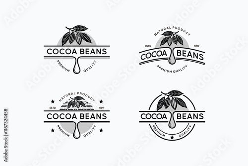 Set of natural chocolate bean logo vector designs with melting icon symbols