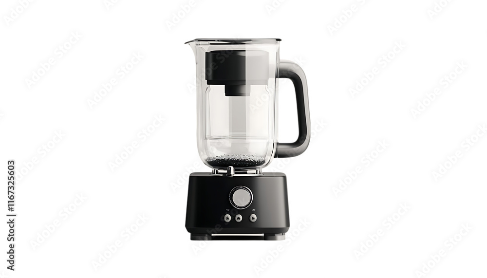 A modern black blender designed for mixing and blending various ingredients. A modern black blender designed for mixing and blending various ingredients.
