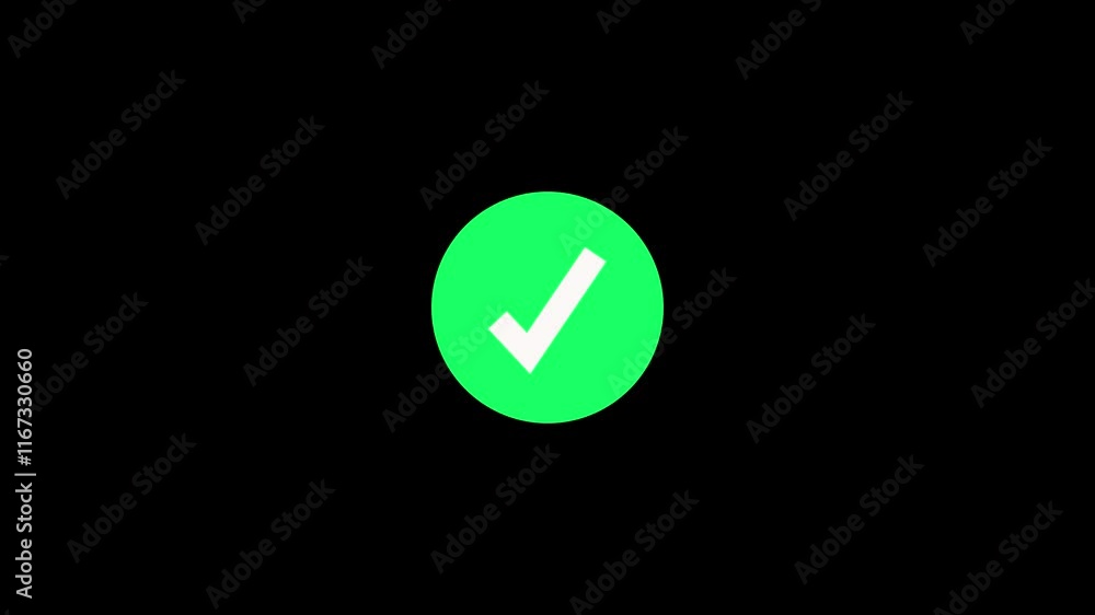 Animation of check mark icon. White and Green check mark on transparent background. Check mark on transparent Background. Animation of check mark icon. White and Green check mark on transparent background. Check mark on transparent Background.