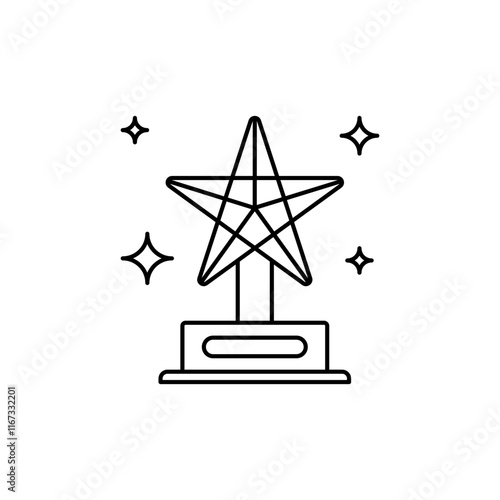 Outline Trophy icon with star shape represents victory to become idol