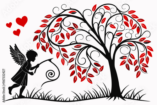 
Vector Line Art Valentine 'The Adoration Oak' Design in White