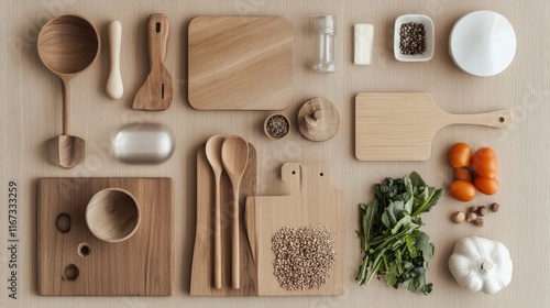 Wallpaper Mural Cooking preparation ingredients kitchen table food arrangement domestic setting overhead view culinary art Torontodigital.ca