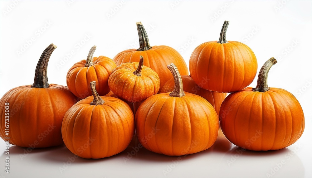 many orange pumpkins on white many orange pumpkins on white