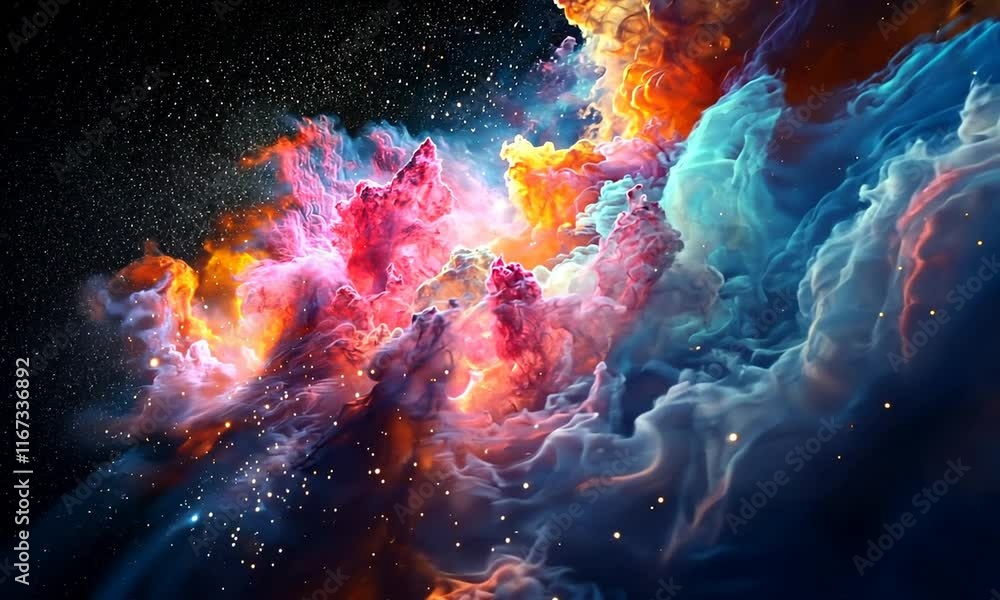 Vibrant cosmic nebula with colorful clouds and stars Vibrant cosmic nebula with colorful clouds and stars