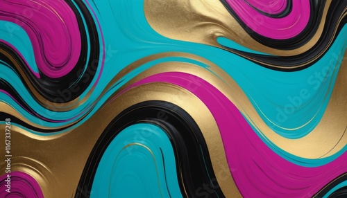Abstract Swirling Gold, Teal, Pink & Black Art Background