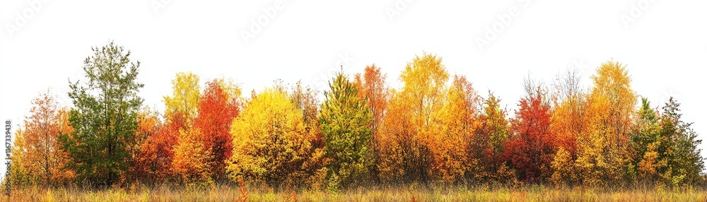 Autumn forest with vibrant trees, white isolate background. Autumn forest with vibrant trees, white isolate background.
