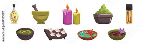 Spa and Aromatherapy Object and Accessory Vector Set