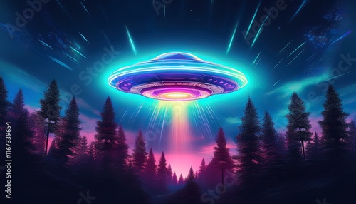Obraz na płótnie ufo above the trees - manifestation of an alien civilization w salonie