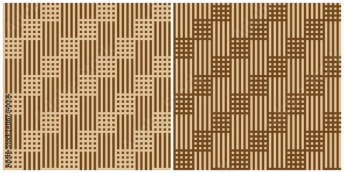 Set of brown seamless patterns with geometric stripes and dots elements. Endless flat vector design.