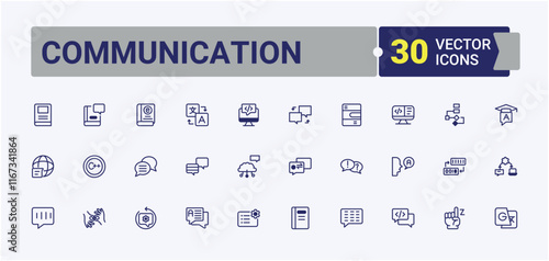 Communication linear icon collection. Featuring diversity, dialog, language, listening, pronunciation, communication, 6on and more. Minimal icons. editable stroke. Vector line and solid icons.