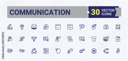Communication linear icon collection. Featuring diversity, dialog, language, listening, pronunciation, communication, 6on and more. Minimal icons. editable stroke. Vector line and solid icons.