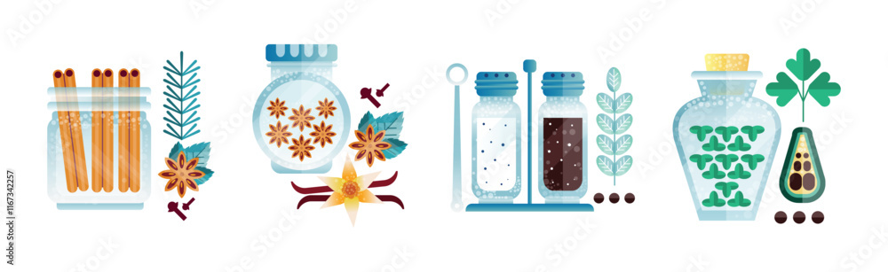 Spice and Condiment Flat Object and Item Vector Set Spice and Condiment Flat Object and Item Vector Set