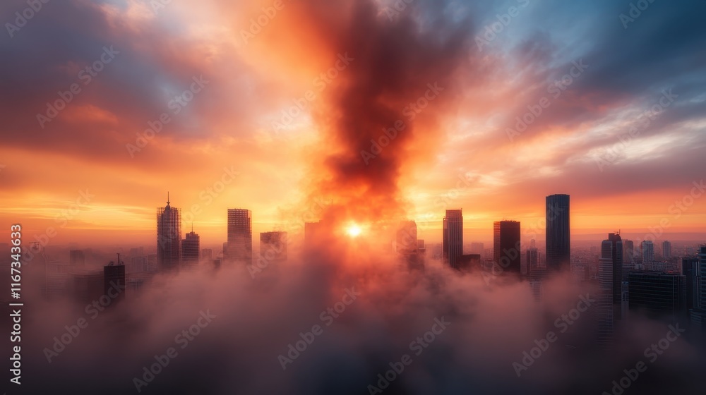 An intense sunrise over a city skyline, encapsulating the juxtaposition of urban life with the raw power of nature, enhanced by swirling clouds. An intense sunrise over a city skyline, encapsulating the juxtaposition of urban life with the raw power of nature, enhanced by swirling clouds.