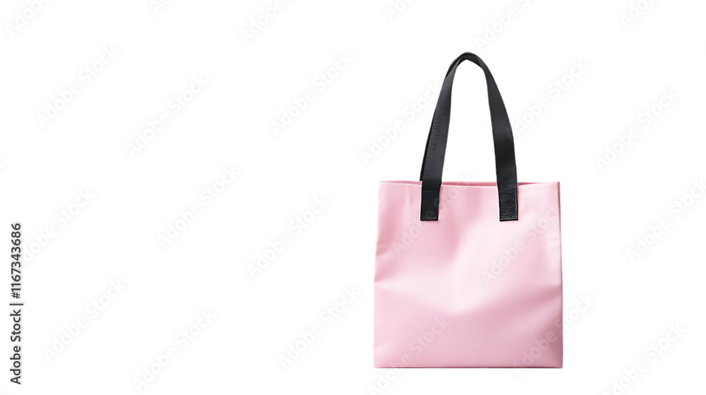A pink tote bag with black handles, suitable for shopping or daily use.