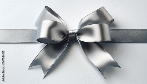 silver christmas gift ribbon undeniable white background photo