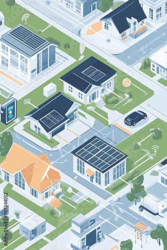 Bright and engaging infographic of solar power generation and battery storage for off-grid homes.
