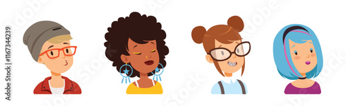 Man and Woman Head and Profile Portrait Vector Set