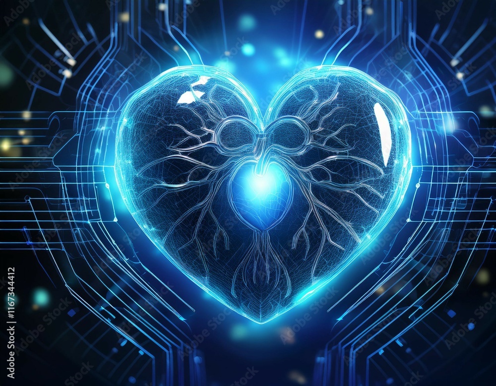 Obraz premium futuristic digital heart with neon glows and abstract neural connections