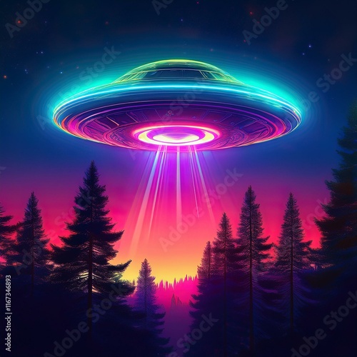 Obraz na płótnie Generated imageufo above the trees - manifestation of an alien civilization ver 2 w salonie