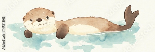 Minimalist otter illustration in water - cute animal art for decor and design