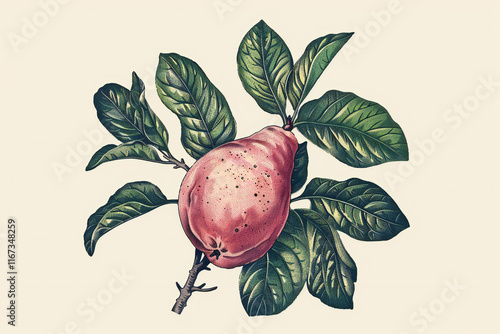 Hand-Drawn Watercolor Illustration of Green Grapefruit with Leaves and Branch, Fresh Citrus Fruit and Botanical Art