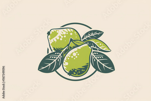 Hand-Drawn Watercolor Illustration of Green Grapefruit with Leaves and Branch, Fresh Citrus Fruit and Botanical Art