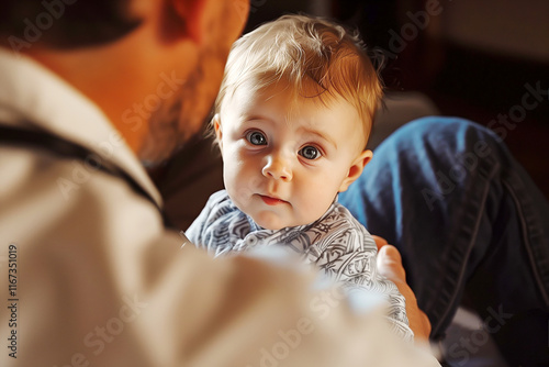 A little boy visits the doctor for a routine examination, pediatric healthcare. photo