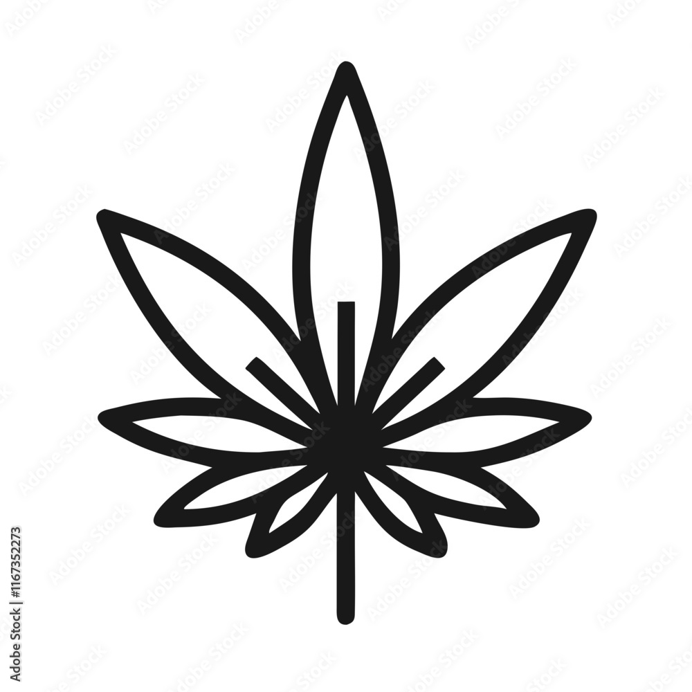 Cannabis leaf icon in black line art Cannabis leaf icon in black line art
