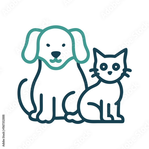 Dog and cat icon sitting together in a friendly pose