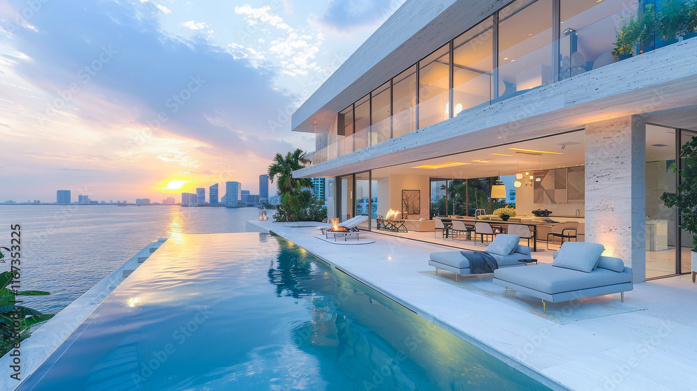 Fototapeta premium Penthouse Blends Minimalism with Majestic Skyline
