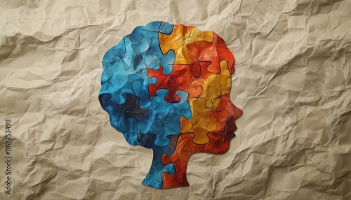 Brain Development Disorders In Children: Epilepsy, Add, Adhd, And Autism Illustrated With A Crumpled Paper And Puzzle Piece Head.