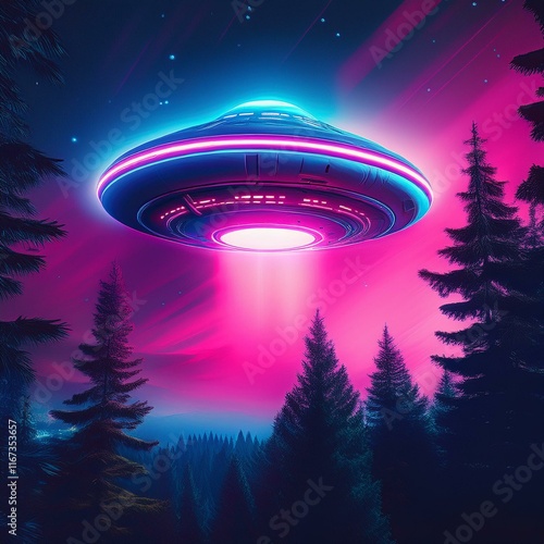 Obraz na płótnie ufo above the trees - manifestation of an alien civilization ver 4 w salonie