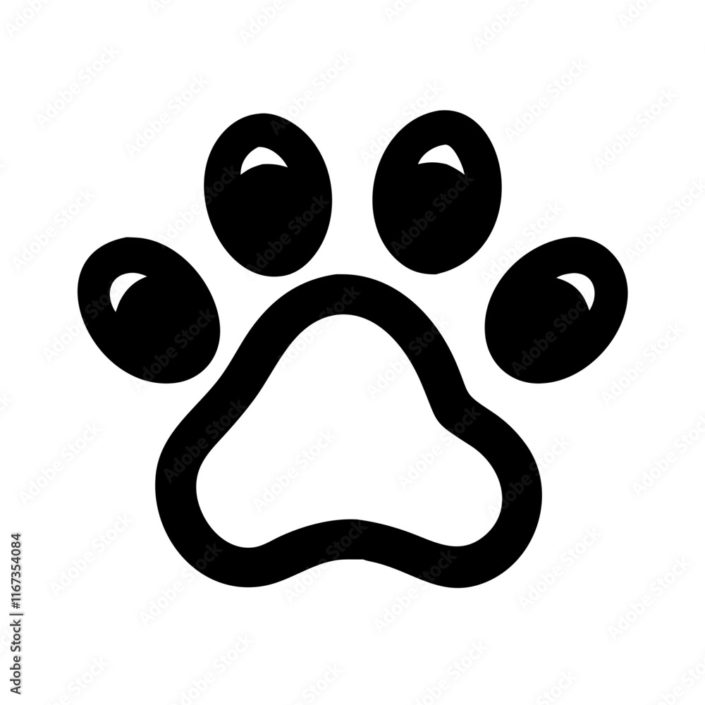 Paw print with heart icon on white background Paw print with heart icon on white background
