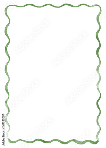 Watercolor frame with green wavy lines.