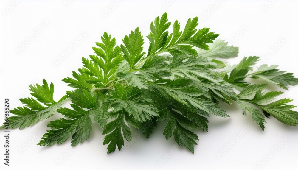 Fototapeta premium artemisia vulgaris l candy wormwood mugwort or artemisia annua department green leaves on white heritage