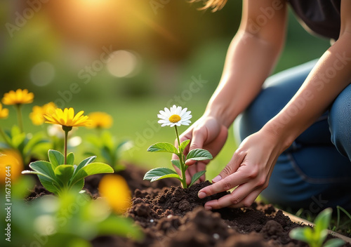 Wallpaper Mural woman plants flowers bare hands warm sunny Torontodigital.ca
