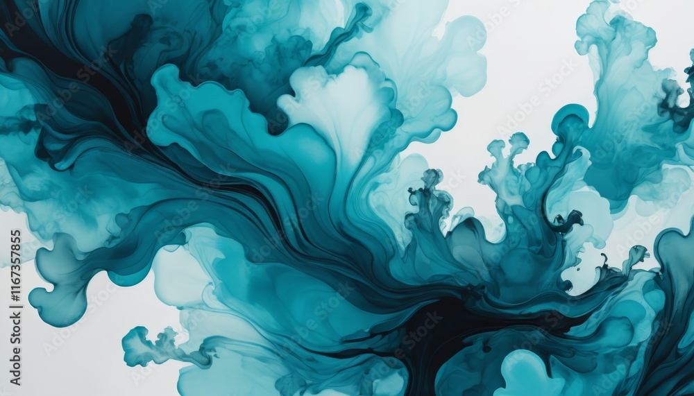 Abstract Teal Ink Flow, Swirling Design Background Abstract Teal Ink Flow, Swirling Design Background
