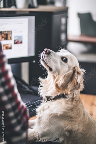 Freelancer distracted by their dog howling at the computer screen.