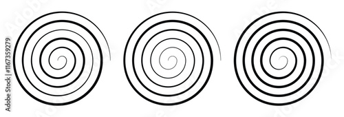 Spiral collection. Black spiral circles isolated vector illustration set.