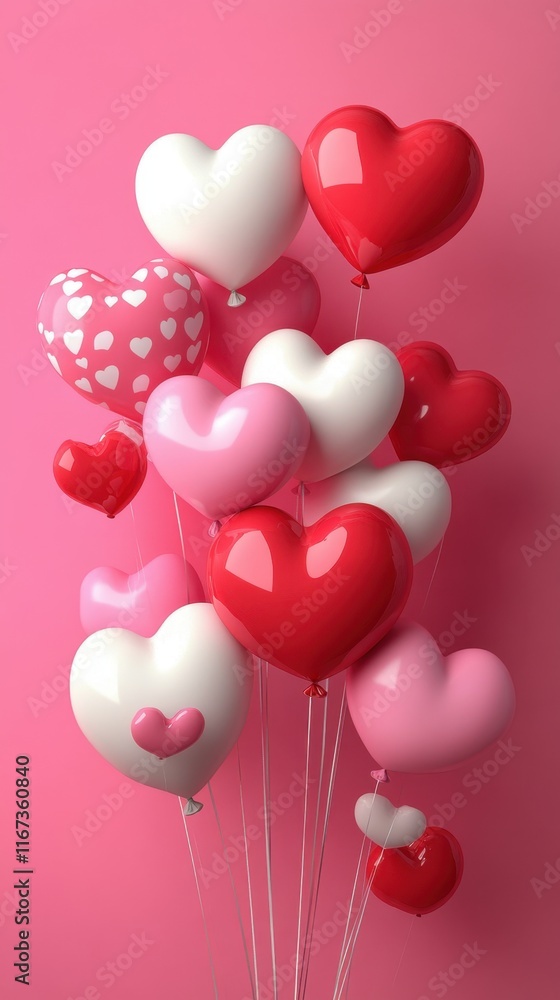 3D Valentine's Day Background with Hearts and Balloons in Pink Theme 3D Valentine's Day Background with Hearts and Balloons in Pink Theme