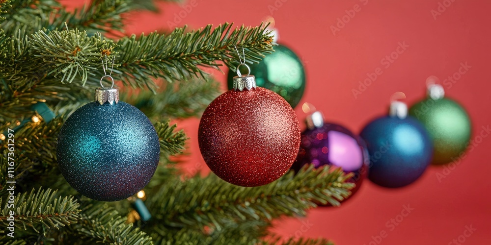 Fototapeta premium A Christmas tree with many colorful ornaments hanging from it