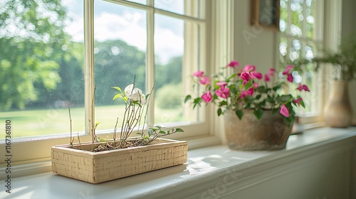 of bougainvillea in a window box, highlighting the cheerful and vibrant display for indoor decor. | Bougainvillea  photo