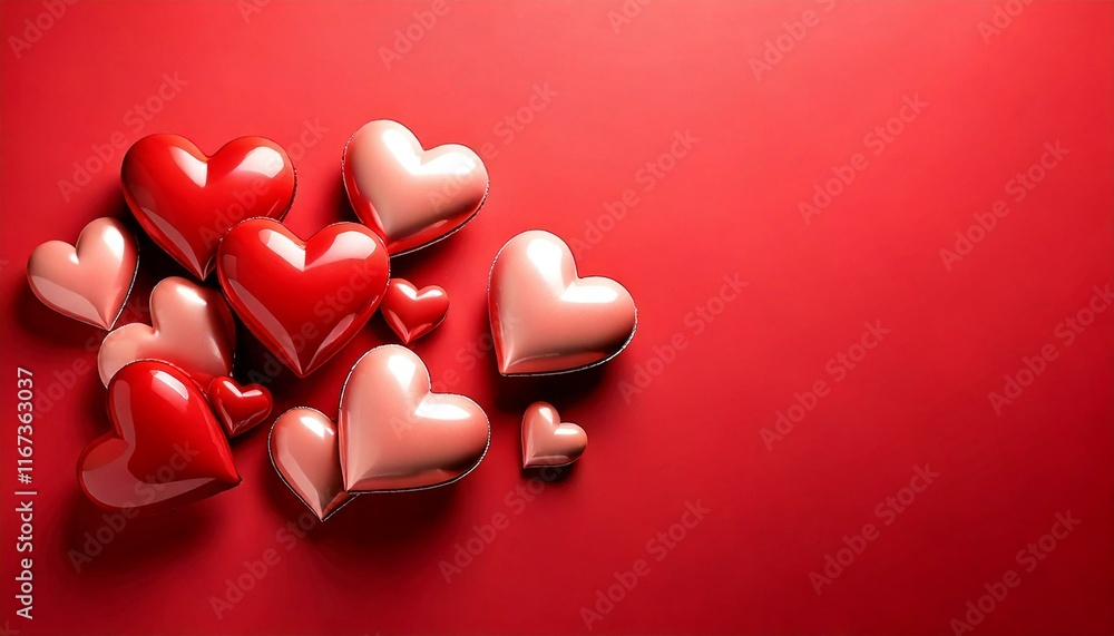 Fototapeta premium isolated hearts on pastel red background
