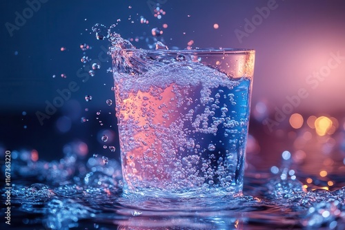 effervescent tablets dissolving in clear water releasing vibrant bubbles and creating a swirling pattern illuminated by soft studio lighting that enhances the refreshing sensation of the moment photo