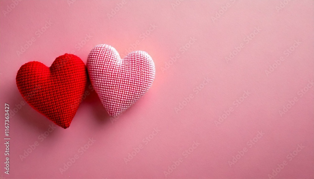 two red and pink heart on the left on pastel background two red and pink heart on the left on pastel background