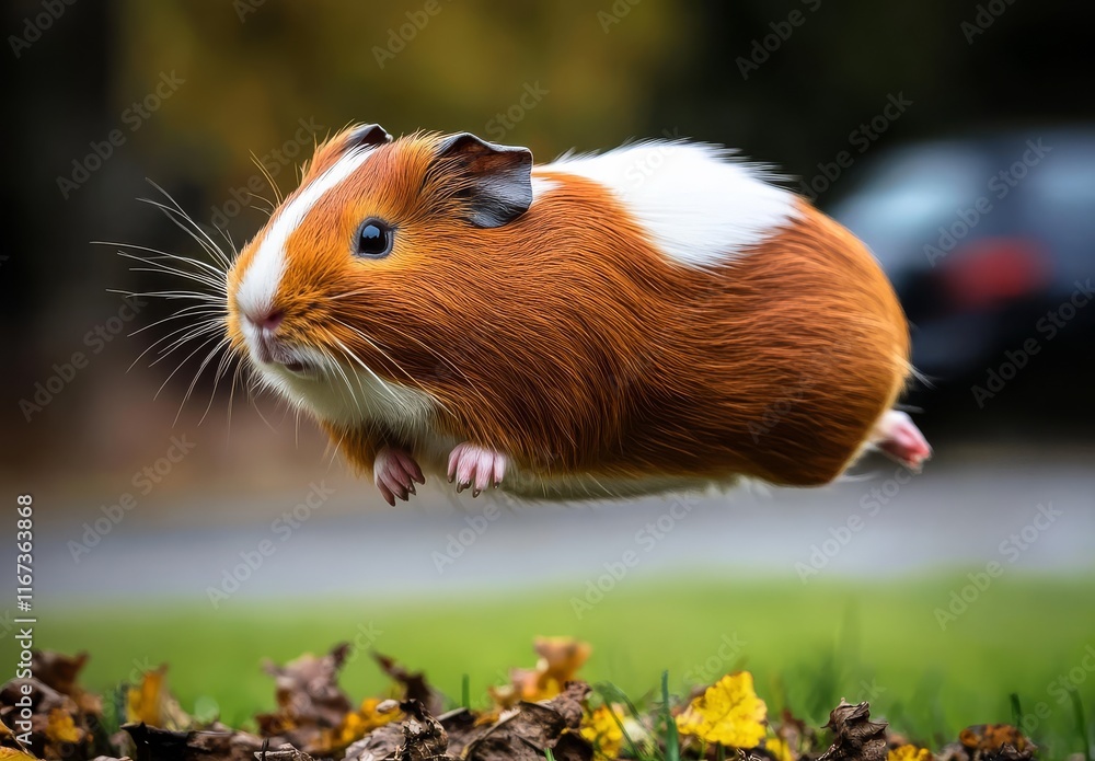 Experience the endearing charm of a guinea pig in mid-jump. Experience the endearing charm of a guinea pig in mid-jump.