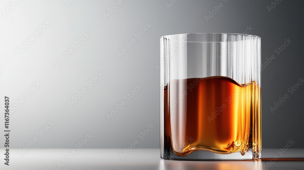 A striking image of a whiskey glass with an innovative curved base, filled with amber liquid, emphasizing the creativity and uniqueness of modern glassware. A striking image of a whiskey glass with an innovative curved base, filled with amber liquid, emphasizing the creativity and uniqueness of modern glassware.